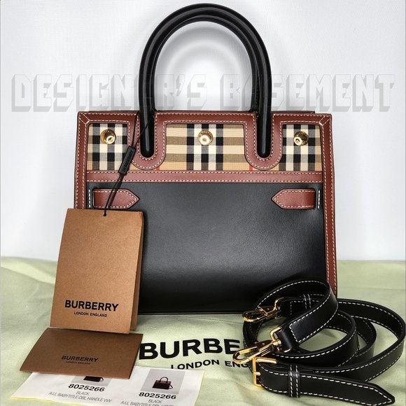 BURBERRY black Leather & Vintage Check Baby TITLE Mini Tote convertible bag NWT - Picture 5 of 11